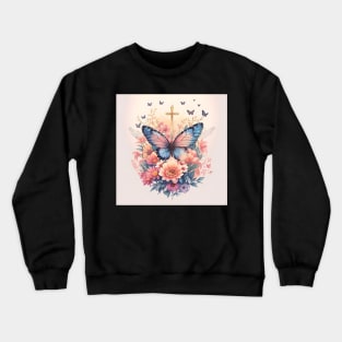 Butterfly and Gold Cross Crewneck Sweatshirt